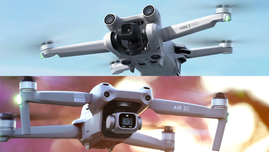 The DJI Mini 3 Pro and DJI Air 2S drones in flight. Which is better?